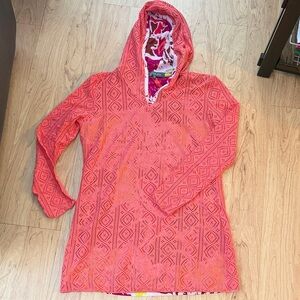 Title nine laser cut, hooded swimsuit, cover size small peach